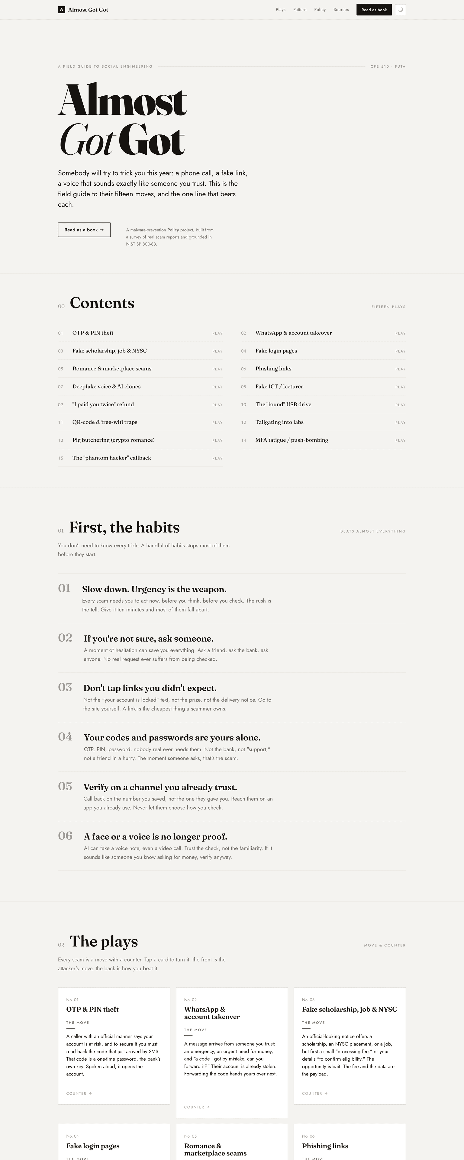 The habits, and the plays